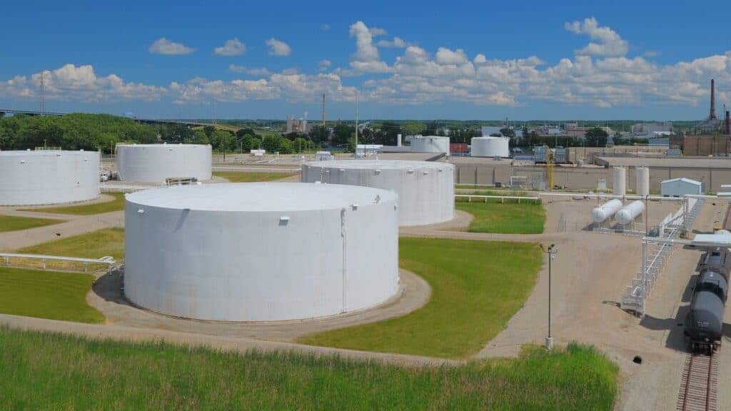 White oil storage tanks at a Houston terminal