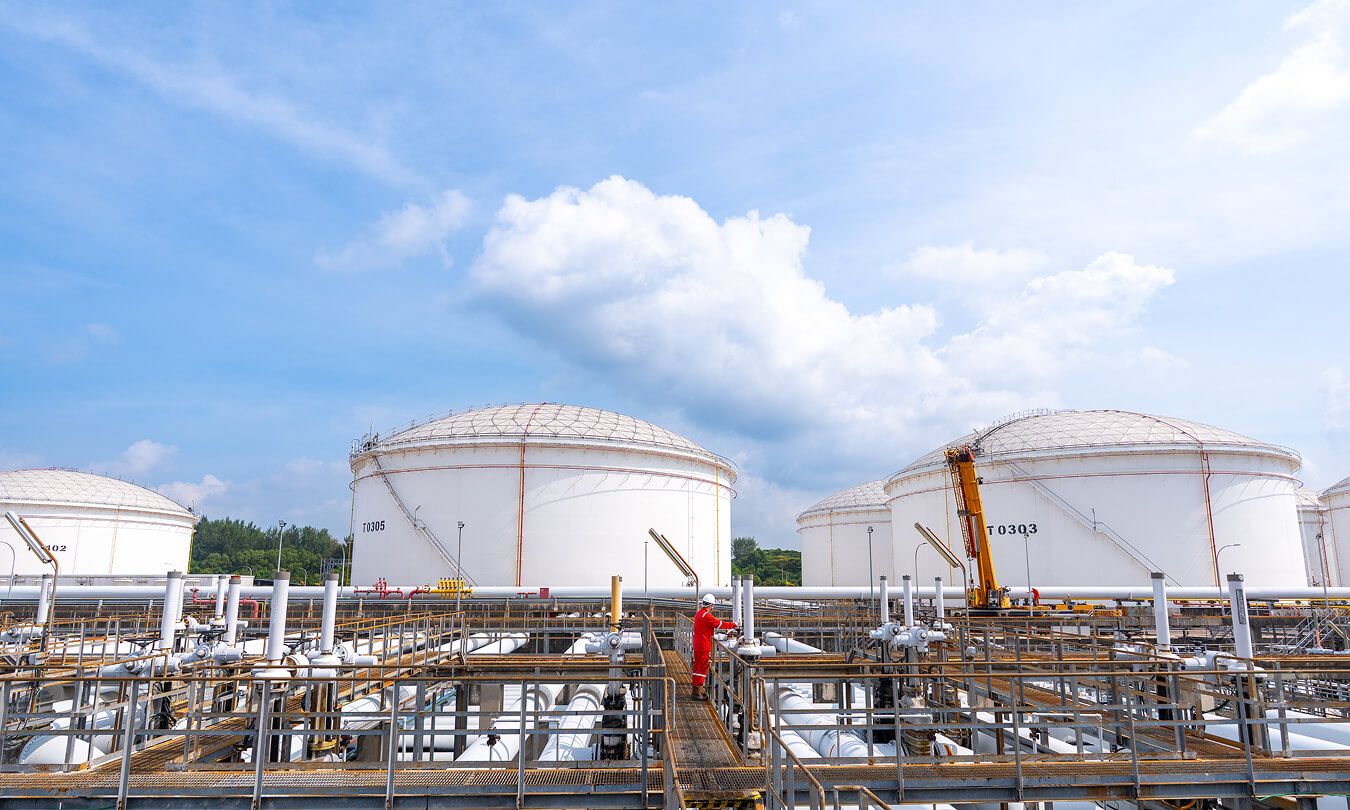White storage tanks and pipework at Jurong