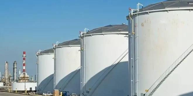 Storage tanks with external access stairs at Khorfakkan