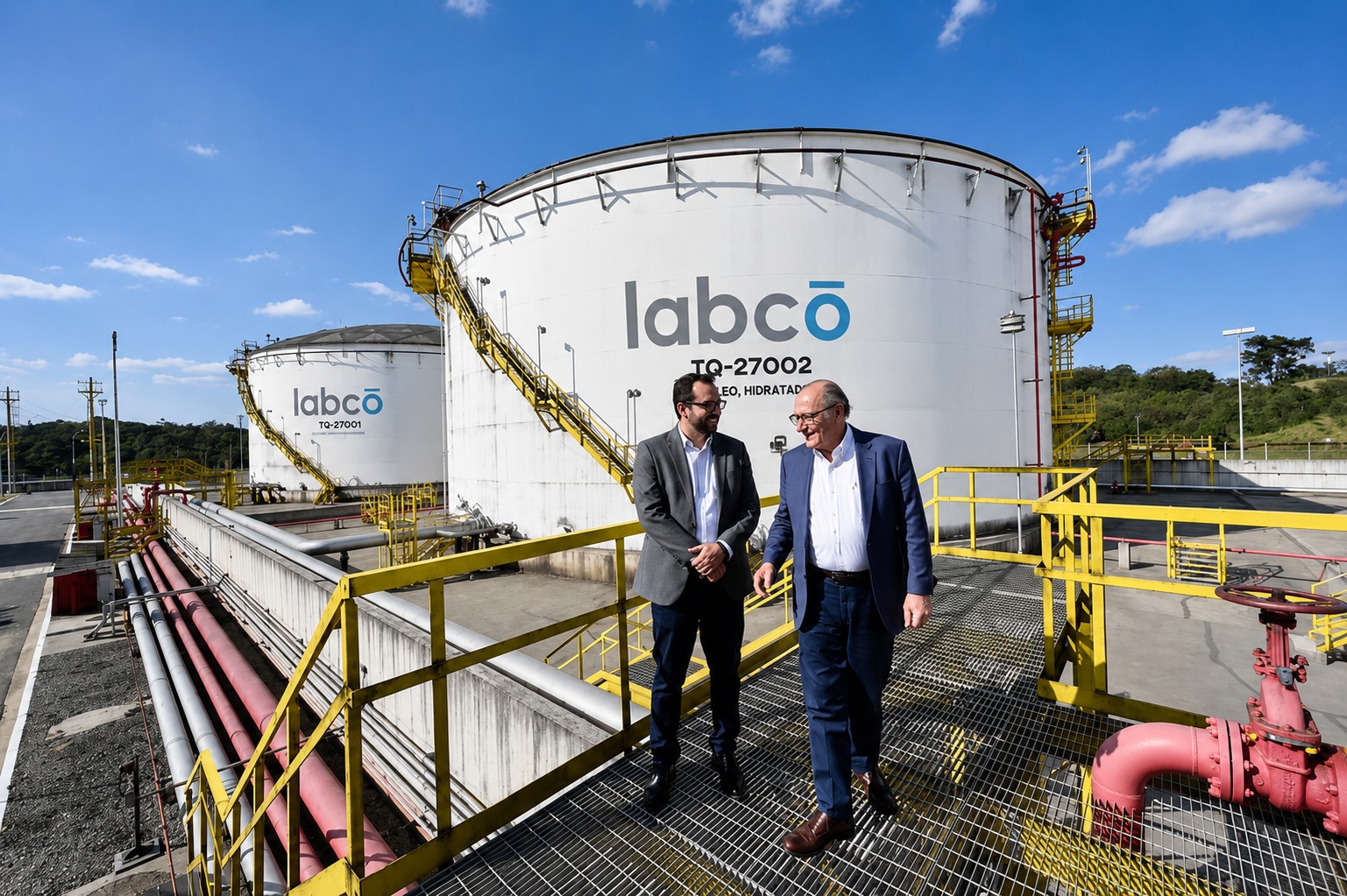 Labco-branded oil storage tanks at a tank terminal