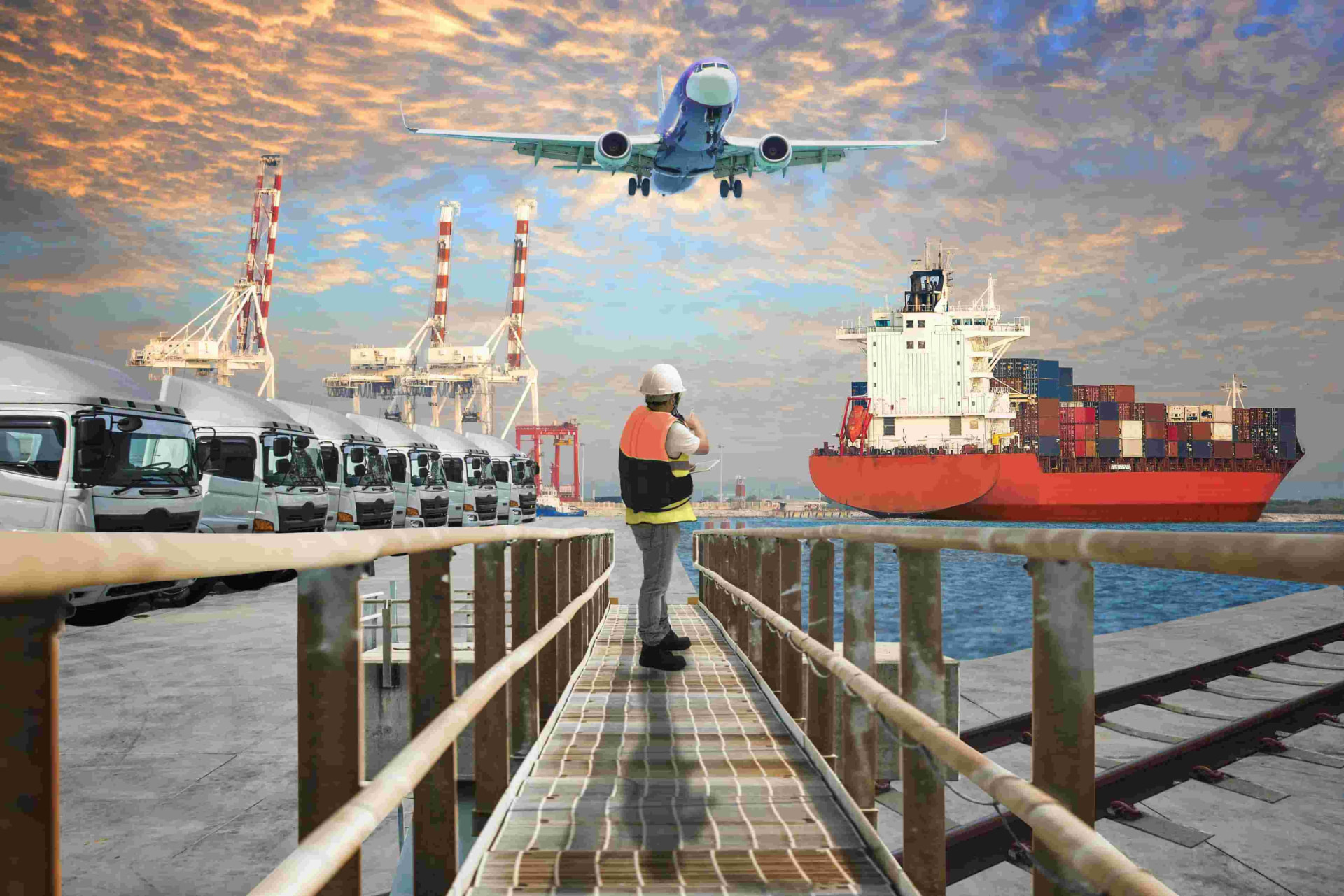 Air, road and ocean freight transport illustration